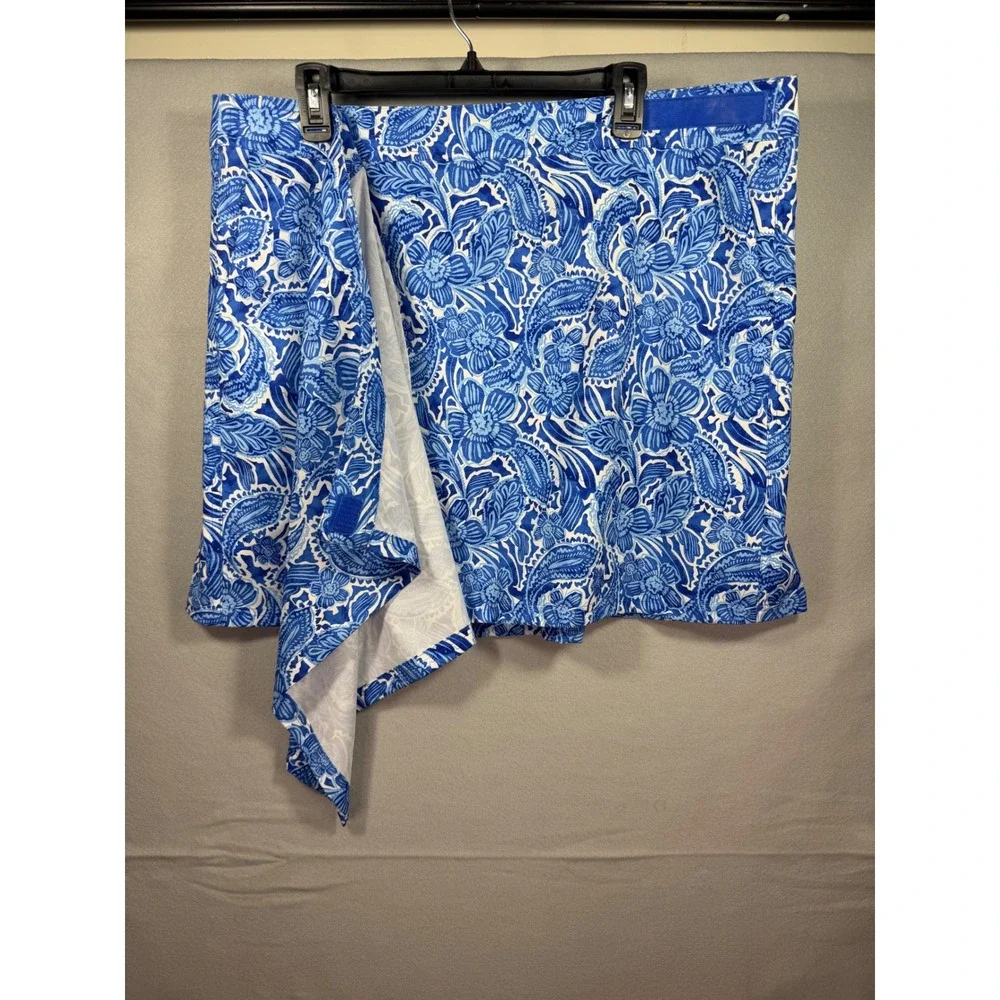 RipSkirt Hawaii Wrap Skirt XXL Blue White Floral Paisley Quick Dry Length 19
